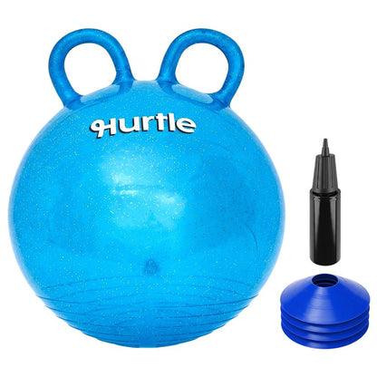 Glitter-avaruushyppypallo käsipumpulla ja kartioilla, 46 cm, sininen