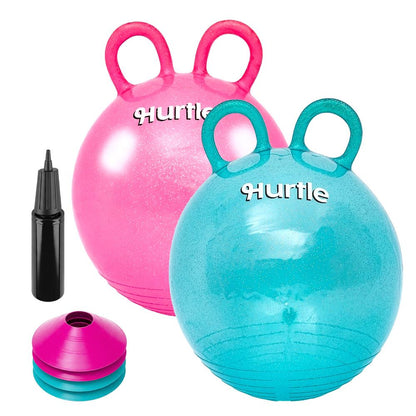 2er-Pack Glitzer-Space-Hopper-Bälle mit Handpumpe und Hütchen, 46 cm, Pink und Petrol