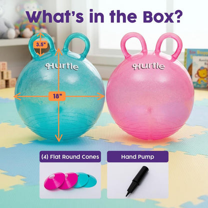 2er-Pack Glitzer-Space-Hopper-Bälle mit Handpumpe und Hütchen, 46 cm, Pink und Petrol