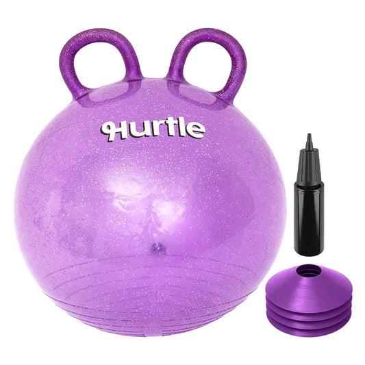 Glitter Space Hopper lēkājamā bumba ar rokas pumpi un konusiem, 46 cm, violeta