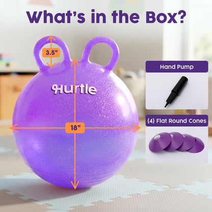 Glitzer-Space-Hopper-Ball mit Handpumpe und Hütchen, 46 cm, Lila