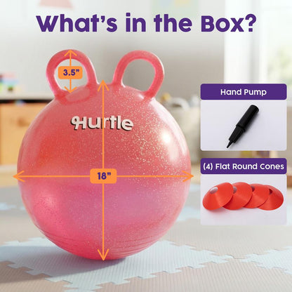 Glitzer-Space-Hopper-Ball mit Handpumpe und Hütchen, 46 cm, Rot