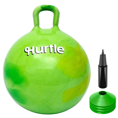 Мраморна топка за скачане Space Hopper с ръчна помпа и конуси, 51 cm, зелено и жълто