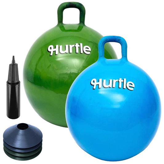 Marmora Space Hopper bumbu komplekts, 2 gab., ar rokas pumpi un konusiem, 51 cm, armijas zaļā un tumši zilā krāsā