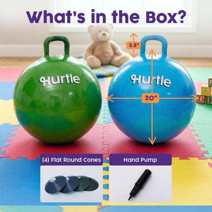 Marble Space Hopper Balls 2 Pack with Hand Pump and Cones 51cm in Army Green and Navy
