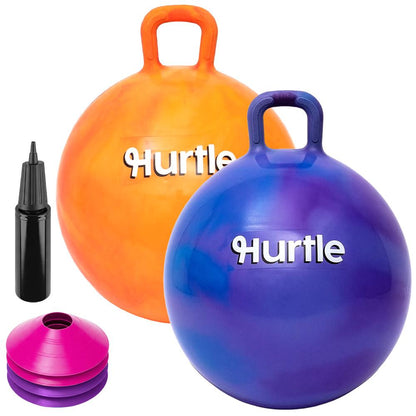 Комплект от 2 мраморни топки за скачане Space Hopper с ръчна помпа и конуси, 51 cm, оранжево и синьо