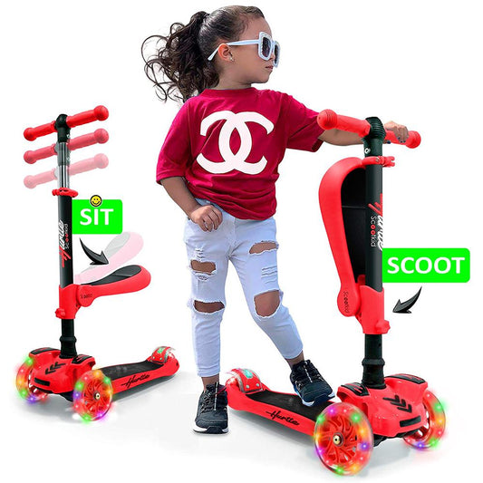 3-Rad-Kinderroller mit leuchtenden Rädern und ausklappbarem Sitz, 65 bis 86 cm, in Rot