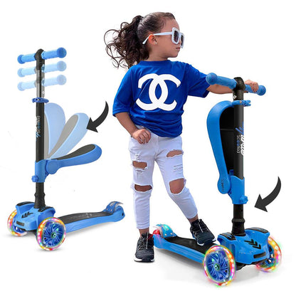 3-hjulig sparkcykel för barn med lysande hjul och utfällbar sits, 65 till 86 cm, blå