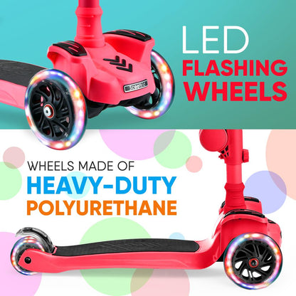 3 Wheel Kids Scooter with Light Up Wheels and Fold Out Seat 65 to 86cm in White