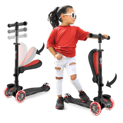 3-hjulig sparkcykel för barn med lysande hjul och utfällbar sits, 65 till 86 cm, svart