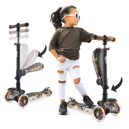 Trotinete infantil de 3 rodas com rodas luminosas e assento rebatível, de 65 a 86 cm