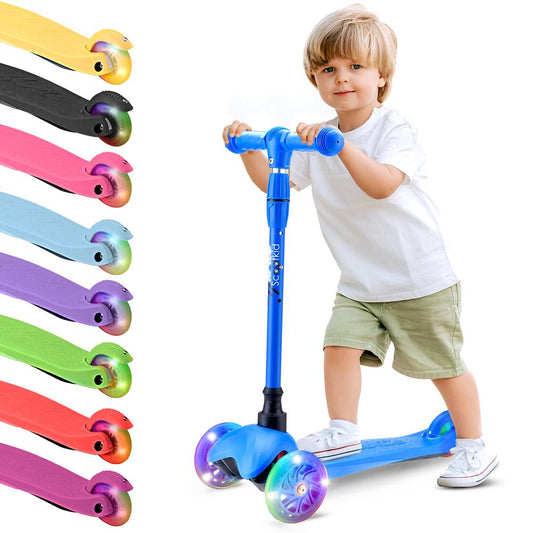3-Rad-Kinderroller mit leuchtenden Rädern für Kinder von 2 bis 5 Jahren, 63 bis 72 cm, in Blau