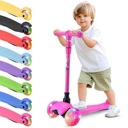 3-hjulig sparkcykel för barn med lysande hjul, för barn i åldern 2 till 5 år, 63 till 72 cm, rosa