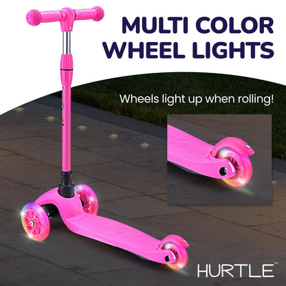 3-hjulig sparkcykel för barn med lysande hjul, för barn i åldern 2 till 5 år, 63 till 72 cm, rosa
