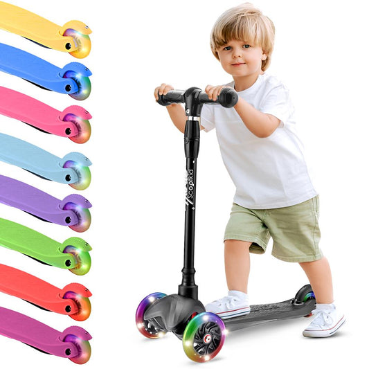3-Rad-Kinderroller mit leuchtenden Rädern für Kinder von 2 bis 5 Jahren, 63 bis 72 cm, in Schwarz