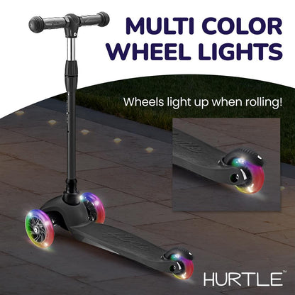 3 Wheel Kids Kick Scooter with Light Up Wheels for Ages 2 to 5 63 to 72cm in Black