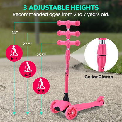 3-Rad-Kinder-Tretroller mit leuchtenden Rädern für 2- bis 5-Jährige, 63 bis 72 cm