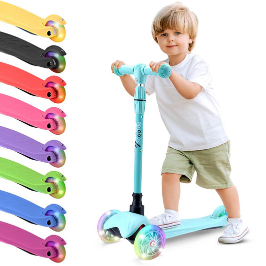 3-Rad-Kinderroller mit leuchtenden Rädern für Kinder von 2 bis 5 Jahren, 63 bis 72 cm, in Blaugrün