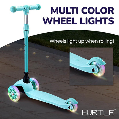 Patinete infantil de 3 ruedas con ruedas luminosas para niños de 2 a 5 años, de 63 a 72 cm, en verde azulado