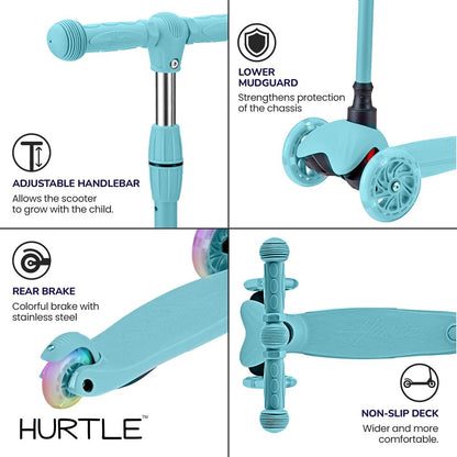 Patinete infantil de 3 ruedas con ruedas luminosas para niños de 2 a 5 años, de 63 a 72 cm, en verde azulado