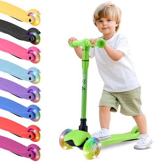 3-Rad-Kinderroller mit leuchtenden Rädern für Kinder von 2 bis 5 Jahren, 63 bis 72 cm, in Grün