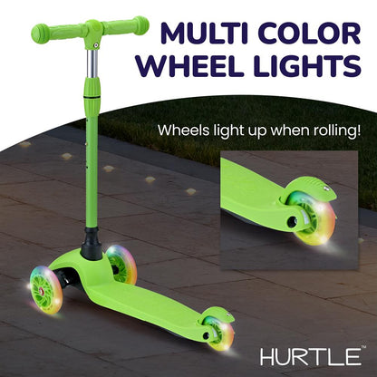 Kinderstep met 3 wielen en verlichte wielen voor kinderen van 2 tot 5 jaar, 63 tot 72 cm, groen