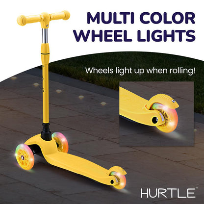 Trotinete infantil de 3 rodas com rodas luminosas, para crianças dos 2 aos 5 anos, de 63 a 72 cm, em amarelo