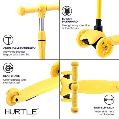 Trotinete infantil de 3 rodas com rodas luminosas, para crianças dos 2 aos 5 anos, de 63 a 72 cm, em amarelo