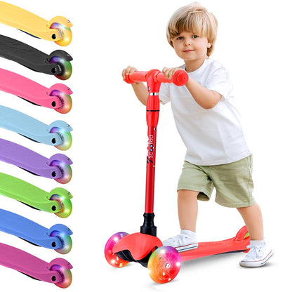 3-Rad-Kinderroller mit leuchtenden Rädern für Kinder von 2 bis 5 Jahren, 63 bis 72 cm, in Rot