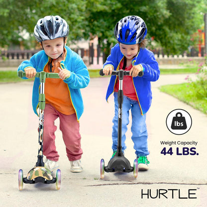 3-hjulig sparkcykel för barn med lysande hjul, för barn i åldern 2 till 5 år, 63 till 72 cm, kamouflage