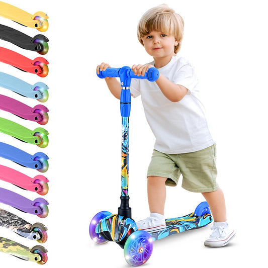 3-Rad-Kinderroller mit leuchtenden Rädern für Kinder von 2 bis 5 Jahren, 63 bis 72 cm, in Graffiti-Design