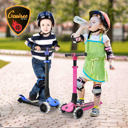 Monopattino pieghevole a 3 ruote per bambini con ruote luminose, regolabile da 68 a 80 cm, rosa