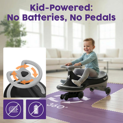 Voiture à chevaucher Wiggle pour enfants, sans pédales ni piles, 69 cm, noire