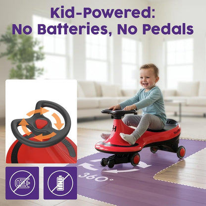 Åkbil med wiggle-funktion för barn, utan pedaler eller batterier, 69 cm, röd