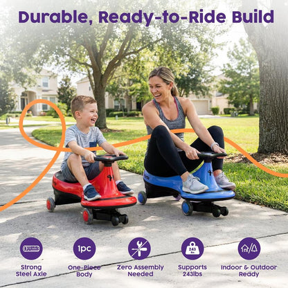 Åkbil med wiggle-funktion för barn, utan pedaler eller batterier, 69 cm, röd